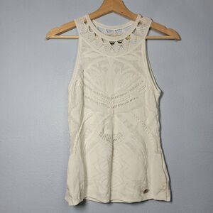 Vtg Roberto Cavalli Cream Pointelle Knit Top M Sleeveless Boho Cottagecore Y2K